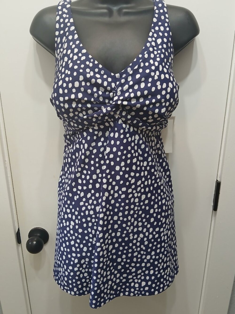 Raisins Navy Blue and White Polka Dot One-Piece Swimsuit